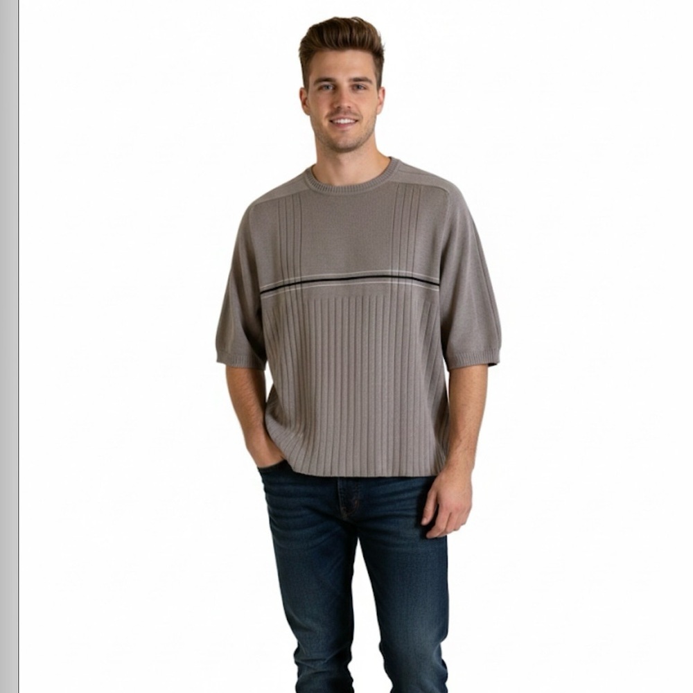 Vintage Brandini Le Collezioni Men's Ribbed Knit Short Sleeve top Size X-Large